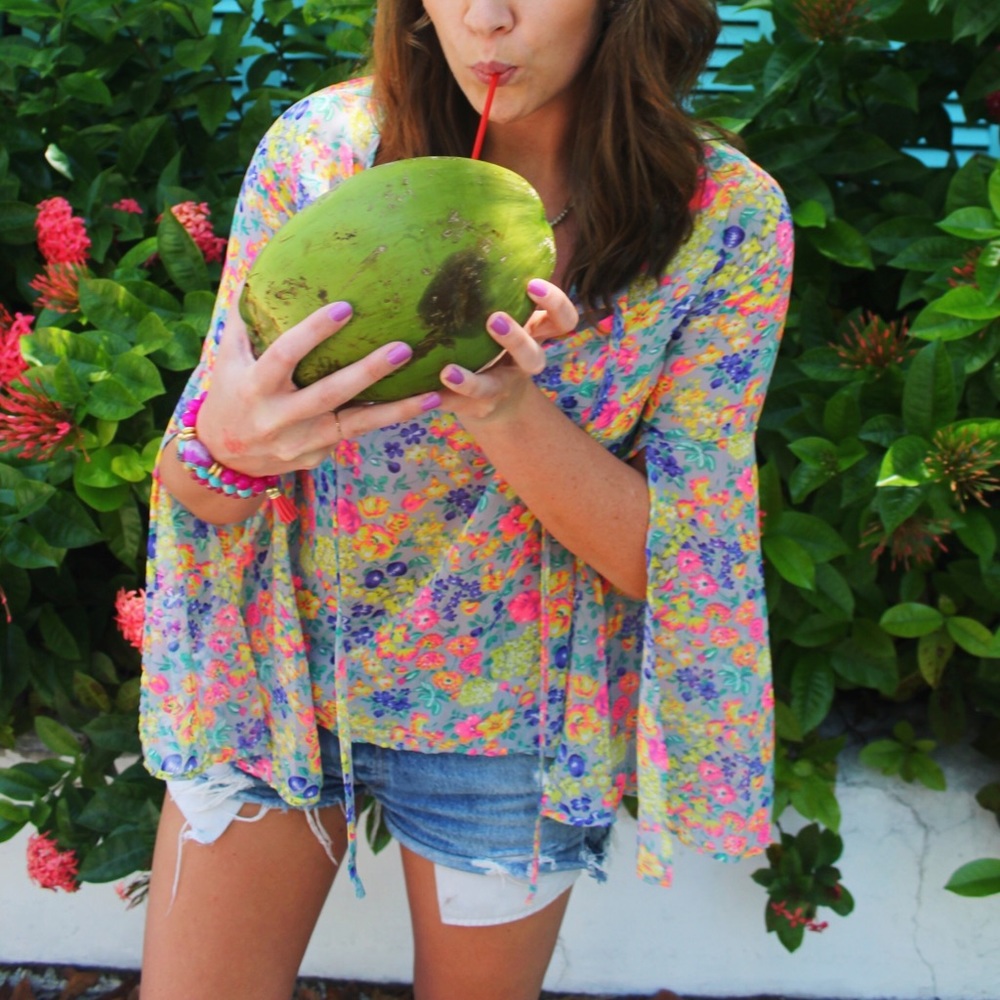 Floral long bell sleeve blouse